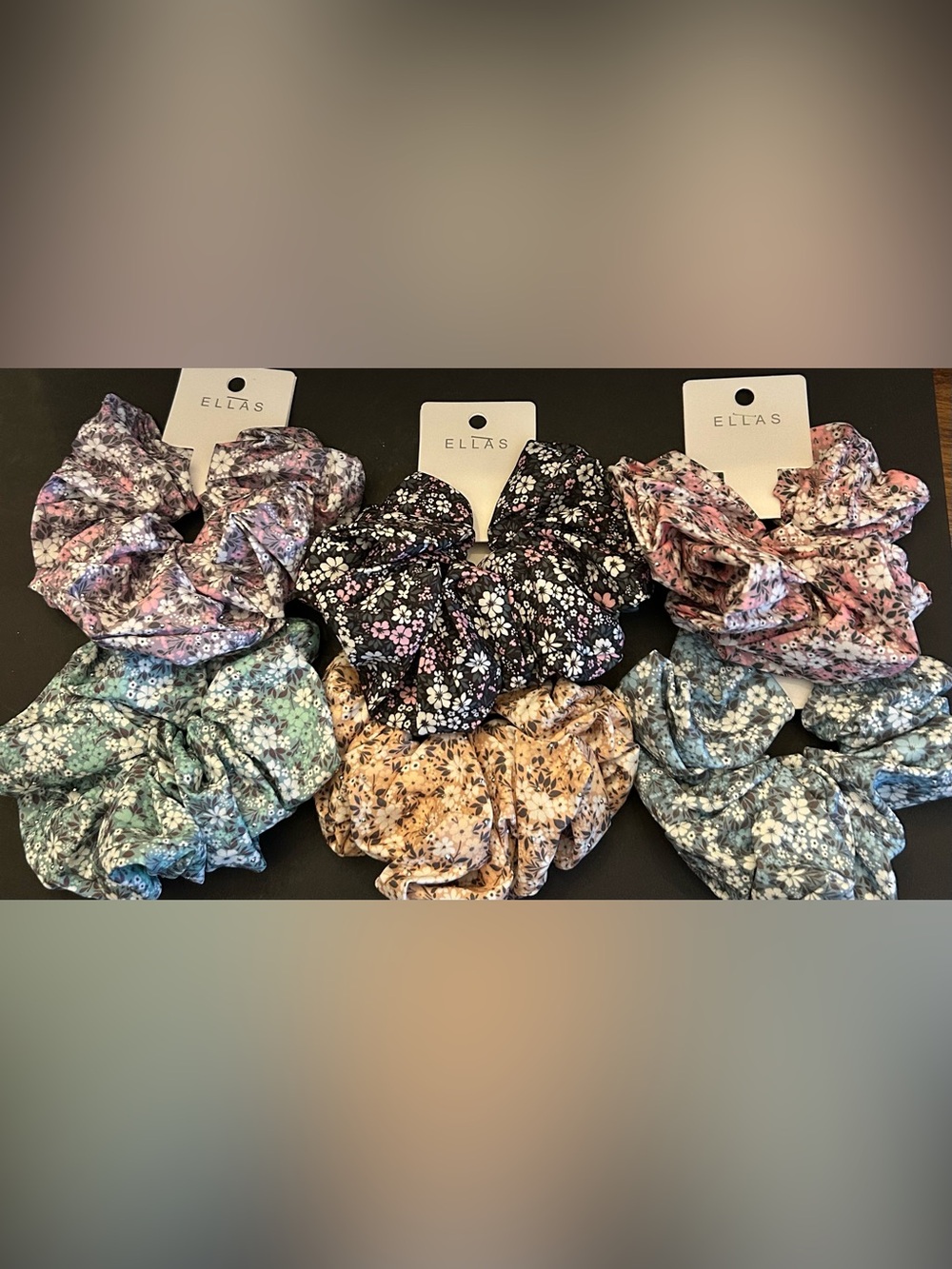 Ellas Women’s Floral Scrunchie Set of (6) Six Multicolor with Rhinestones NWT